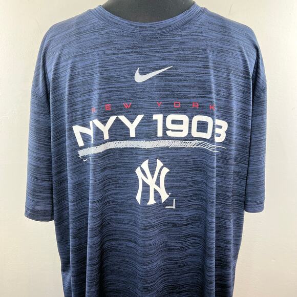 NIKE New York Yankees Navy Blue Tee Top Short Sleeves Crew DriFit Size XL - Picture 2 of 7